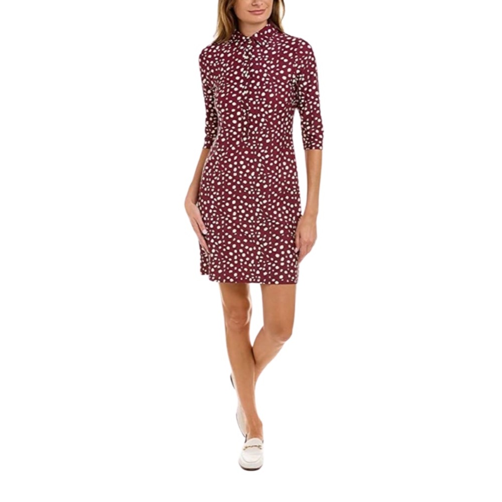 NWOT Jude Connally Sheath Susanna 3/4 Sleeve Ruffle Dress Merlot White Size: XS